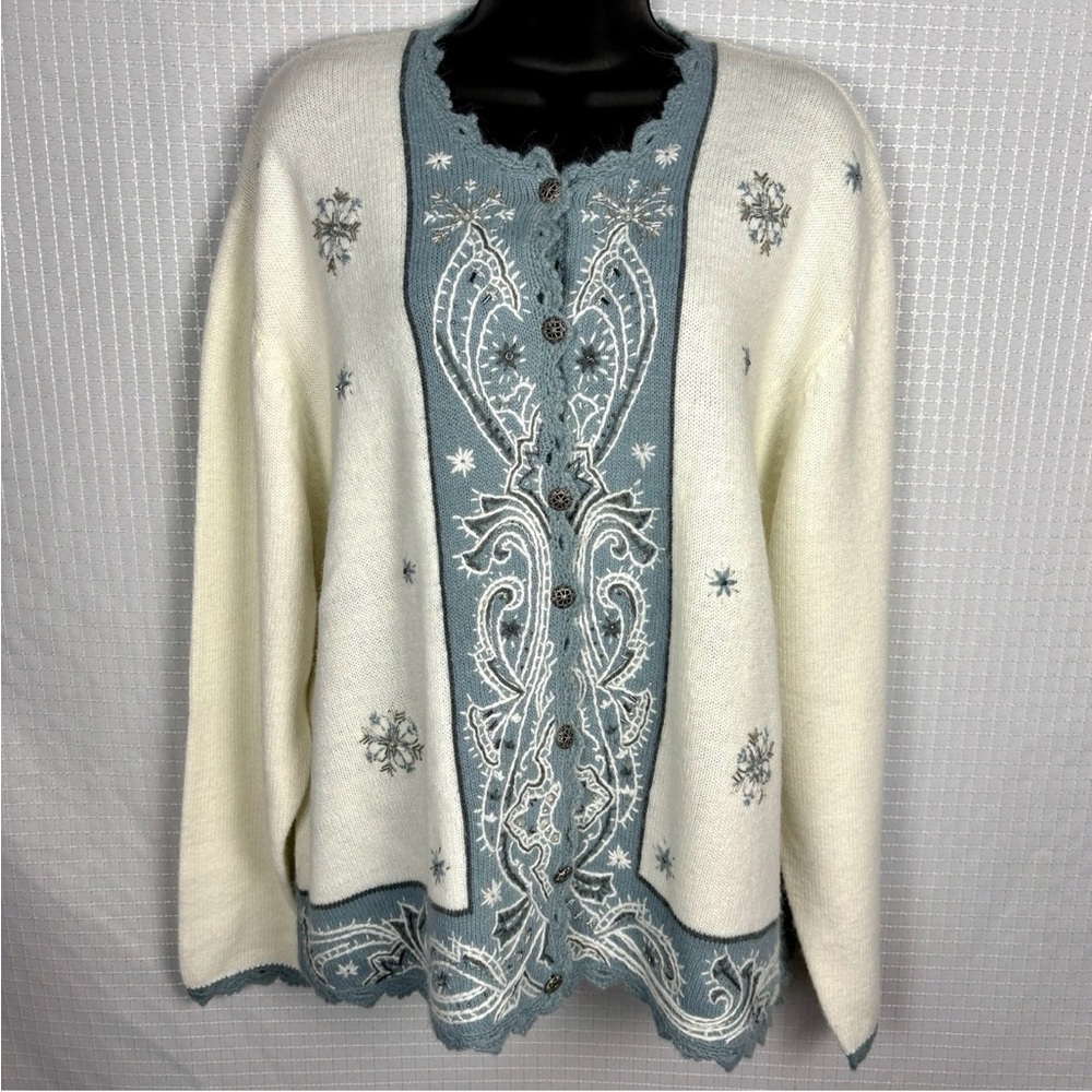 Koret Snowflake Vintage Blue and Cream Women's Sweater